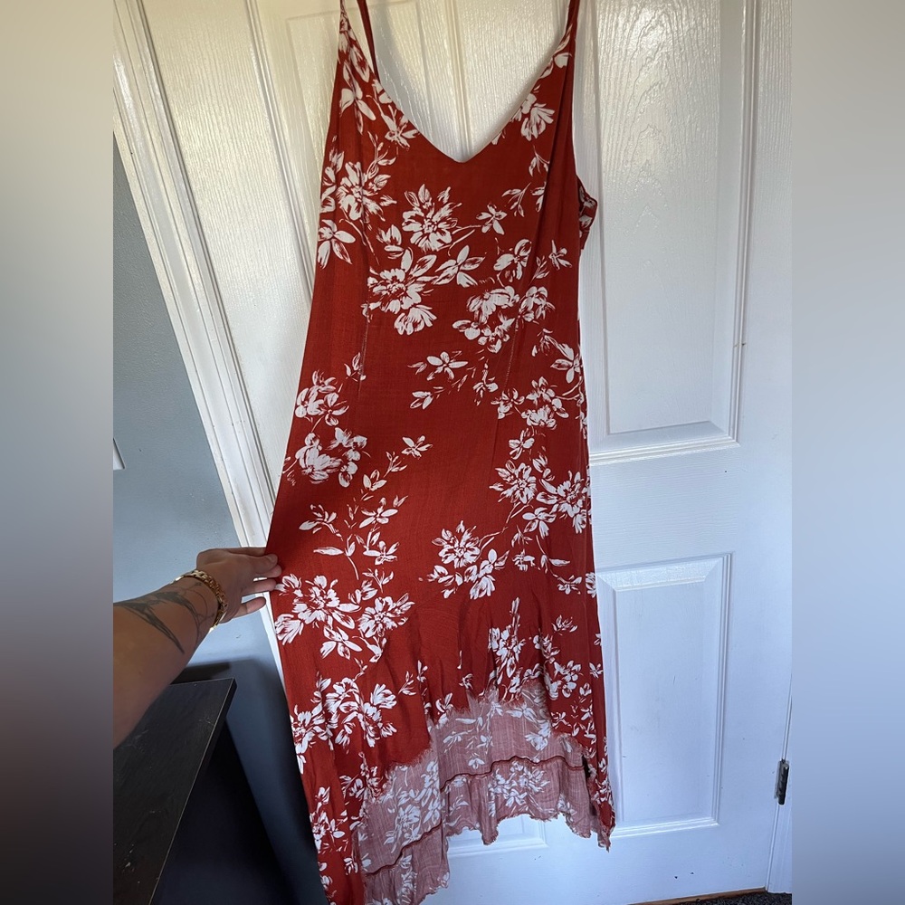MINKPINK Burnt Orange and White Floral High Low Dress
